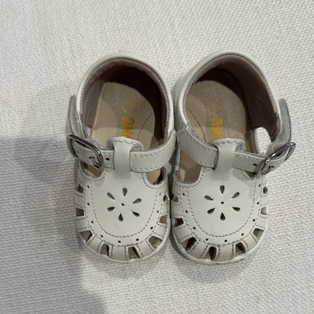 L’Amour Baby White Leather Fisherman Sandals Mary Jane Shoes